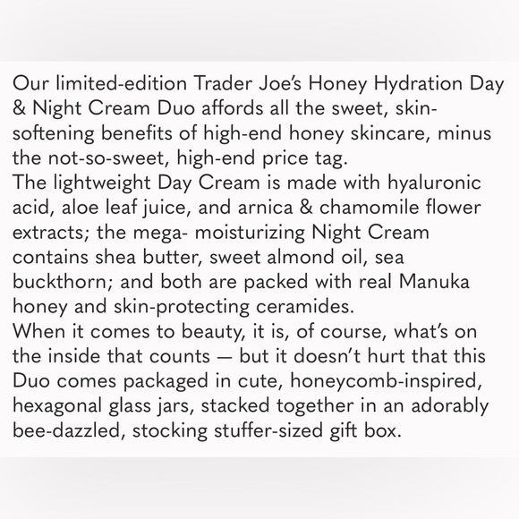 Brand New In Box. Trader Joe’s Honey Hydration Day & Night Cream  Duo - Picture 2 of 3
